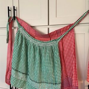 Pair of Homemade Vintage Gingham Aprons - Christmas